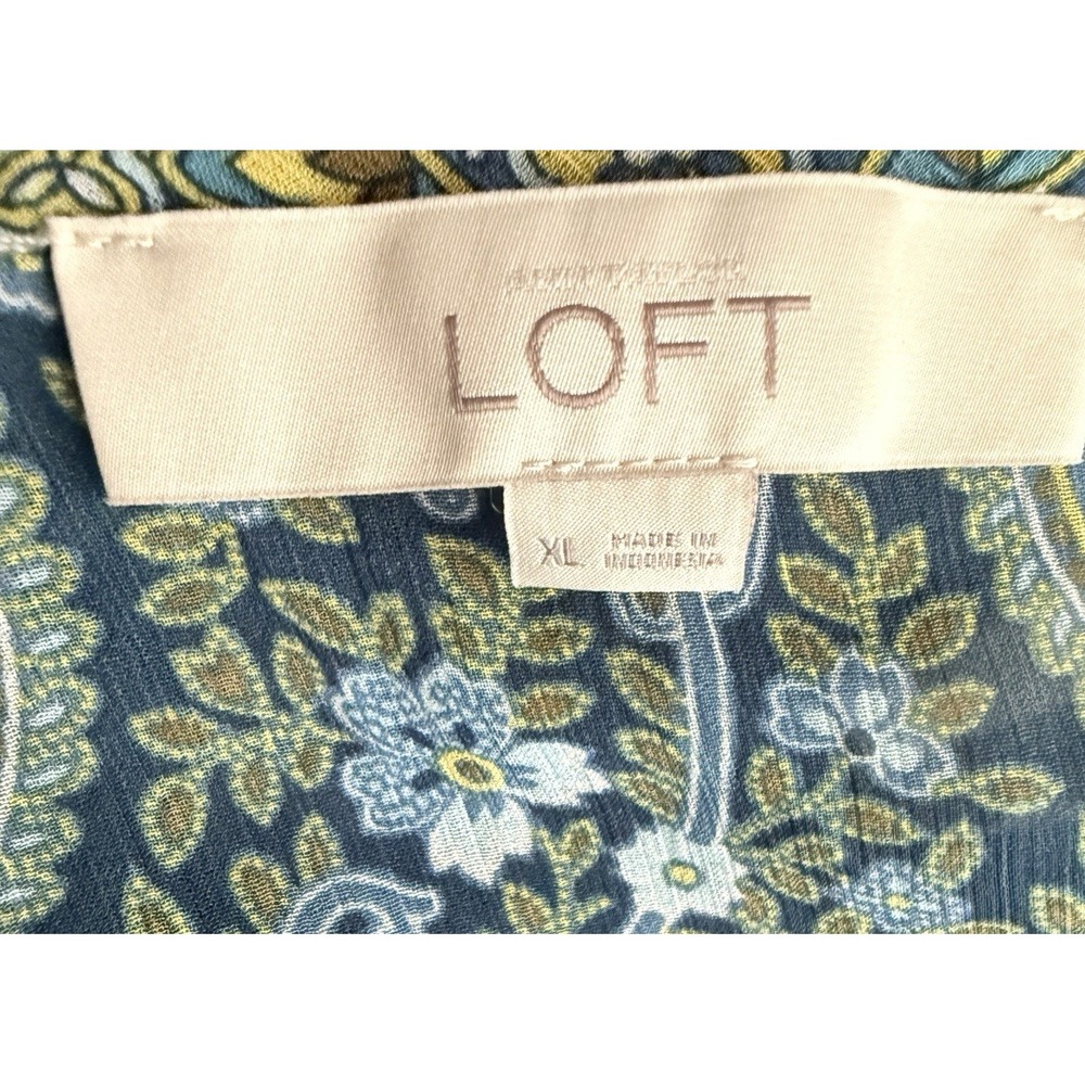 Loft Blouse Paisley Sheer XL‎ Green Boho Peasant Baby Doll Tiered Bell Sleeve - Picture 13 of 14